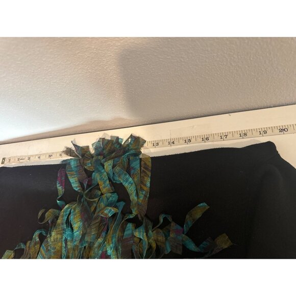 Ruby Rd. Womens Sweater L Teal Fringe V-Neck 3/4-Slv Boho Festival Party Artsy - Picture 5 of 9